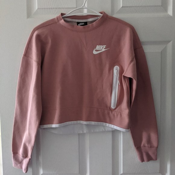 Nike Pink with White Trim Crop Top Sweater - Picture 1 of 3